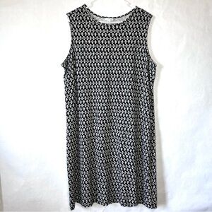 J. Jill Womens 1X Black Patterned 100% Pima Cotton Dress Sleeveless Stretch Tan